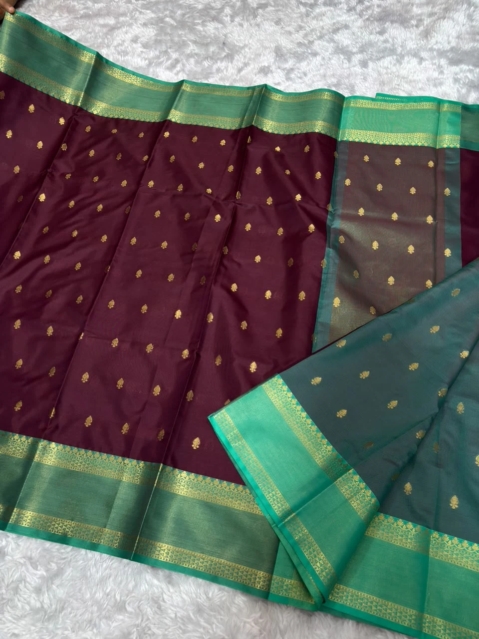 Deep Maroon and Rich Bottle Green Banarasi Semi Katan Soft Silk Saree